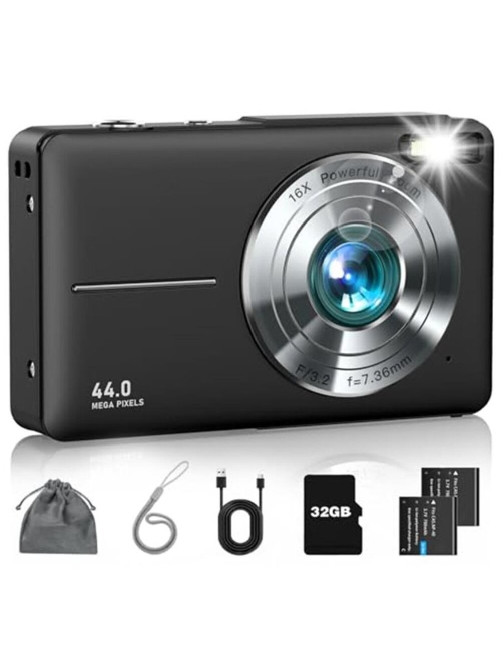 Digital Camera FHD 1080P Point and Shoot Camera with 16X Zoom Anti Shake 32GB